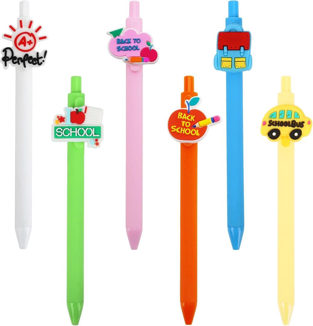 6PCS Back to School Pens for Teacher,First Day of School Gifts for Student,Teachers Must Haves Supplies,School Classroom Essential Stuff Accessories,Cute Black Ink Writing Ballpoint Pen