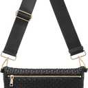 Woven Crossbody Bags For Women, Checkered Fashion PU Bum Bag Waist Pack, Travel Sling Purse with Adjustable StrapDark Balck)
