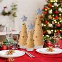 Yookeer 6 Pcs Christmas Yarn Trees Mini Tree Table Decorations with Star and Mini Bell Christmas Tabletop Decor Tree Xmas Cone Trees for Xmas Holiday Table Centerpiece Farmhouse Winter Fireplace Decor