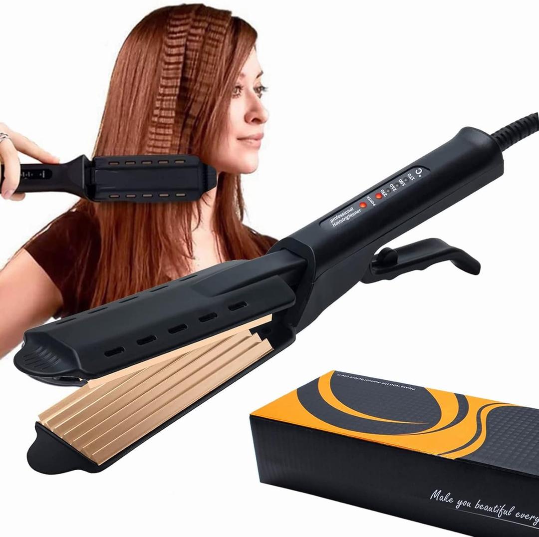 2 Inch Hair Crimper for Volumizing & Textured Styles, Ceramic Crimping Iron with Anti-Static Technology, 4 Adjustable Heat Settings 300F-450F, 110-240V Travel Hair Styling Tool for Women