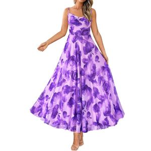 BTFBM Women Summer Floral Maxi Dresses Elegant Spaghetti Strap Dress Printed Party Dress Beach Long Dresses, Large