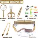Bug Catcher Kit, Kids Bug Collection Kit, Outdoor Nature Explorer Kit, Science Educational Kit with Tweezers, Magnifying Glass, Bug Observation Container(Gold), 3x5x4 inches