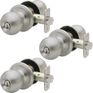 Copper Creek BK2040SS-3 Ball Door Knob, Keyed Entry Function, 3 Pack, in Satin Stainless