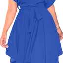 rgeUmenlele Womens Casual Short Sleeve Tie Waist Asymmetric Hem Swing Summer A Line Midi Dress L