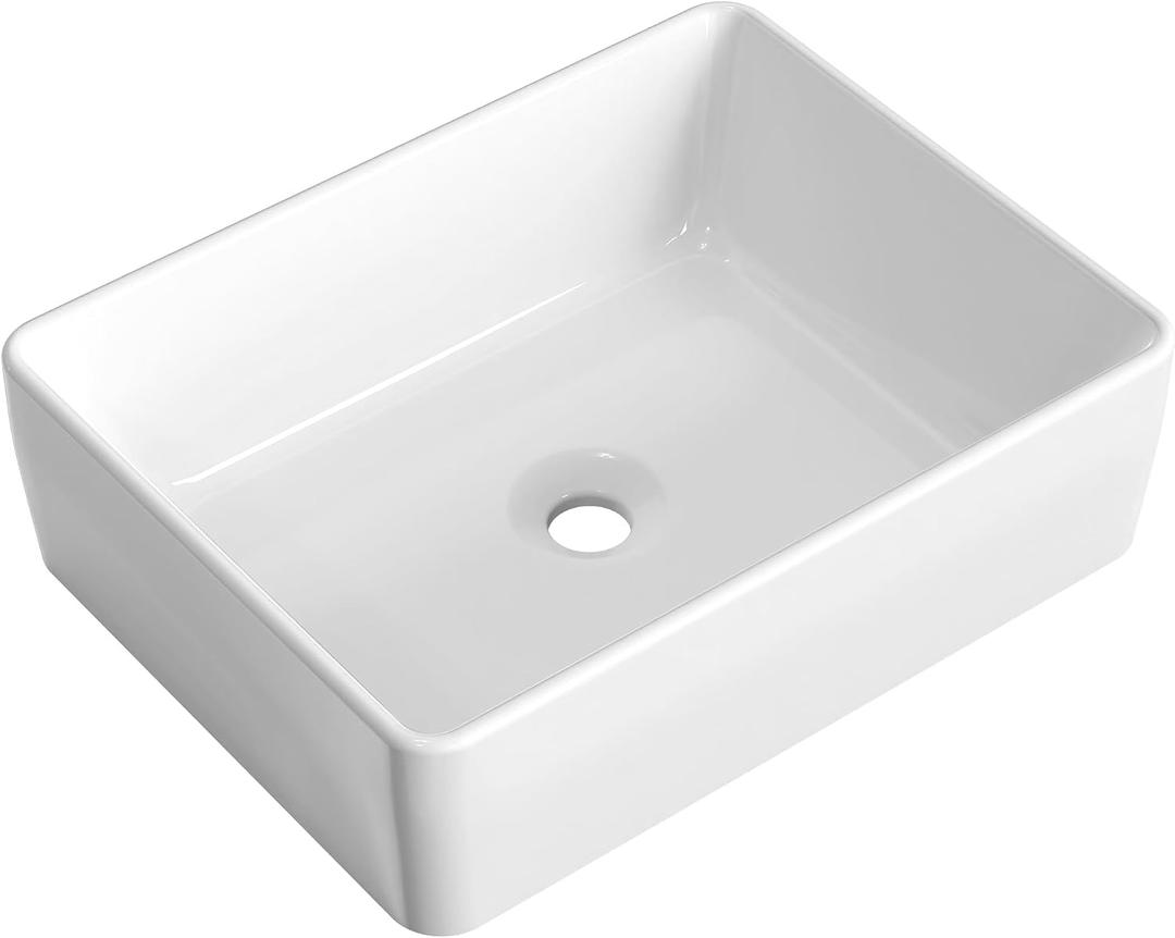 KES 19x15 Inches Rectangular Bathroom Vessel Sink, White Rectangle Above Counter Countertop Porcelain Ceramic Vanity Sink, BVS110