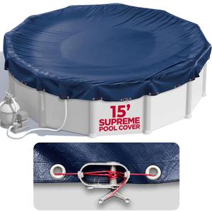 15 ft Round Pool Cover for Above Ground Pools, Above Ground Cover for Winter, Keeps Out Debris, Cold and UV Resistant, Supreme Mesh, Navy Blue
