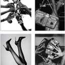 4Pcs African American woman Prints Fashionable Women's Retro elegance Luxury Glamour Posters Modern picture Black and White canvas Wall Artwall decoration paintings 12x16 Inches Unframed