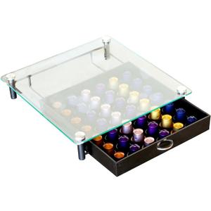 DecoBrothers Tempered Glass Coffee Pod Drawer Compatible with Nespresso Original Line, 42 Capsules