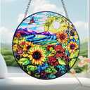 HOTIYOK Sunflower Stained Glass Window Hanging, Flowers for Kitchen Indoor Decorations, Gifts for Mom Women Grandma Teacher Nature Lovers
