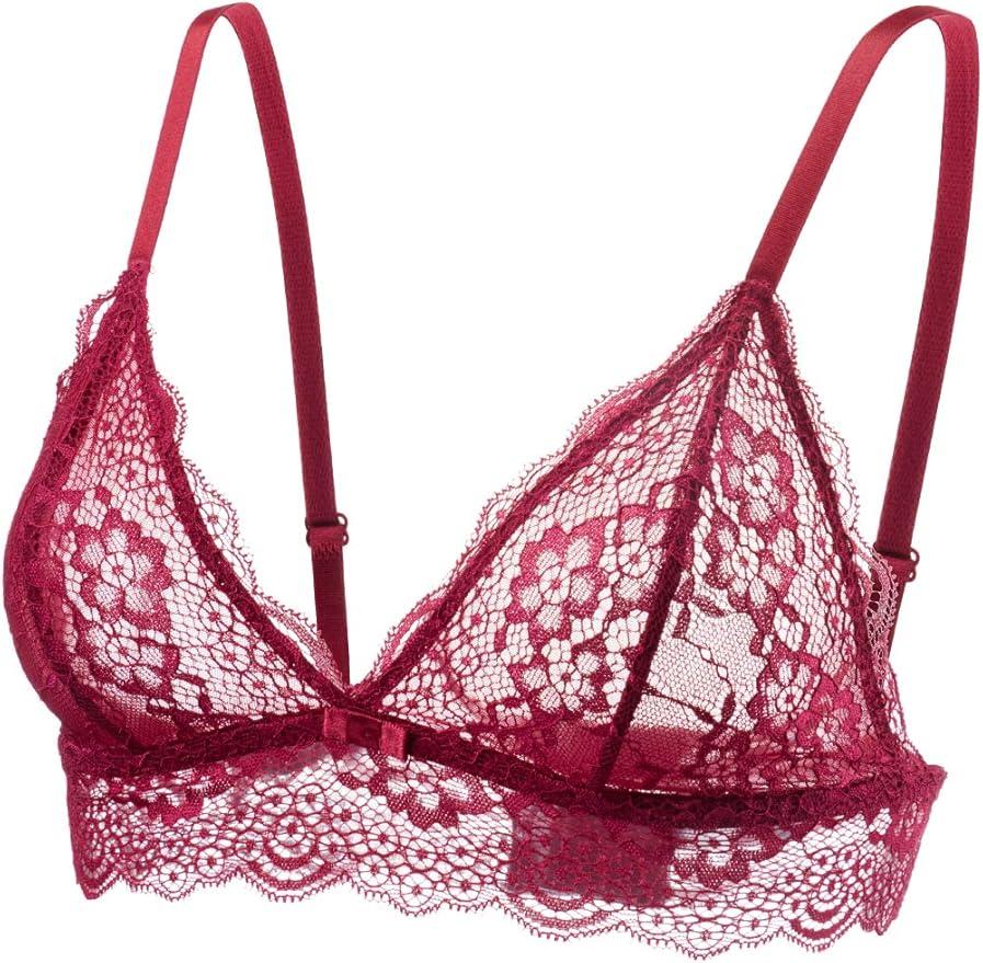 Lace Bralettes for Women No Underwire Sexy Triangle See Thru V Neck Unpadded Bra, XL