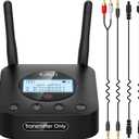 1Mii B06TX+ Long Range Bluetooth 5.2 Transmitter for TV/PC/Projector to 2 Wireless Headphones/Speakers, Bluetooth Adapter for TV w/Screen Display Plug n Play, aptX Low Latency & HD Audio (black)