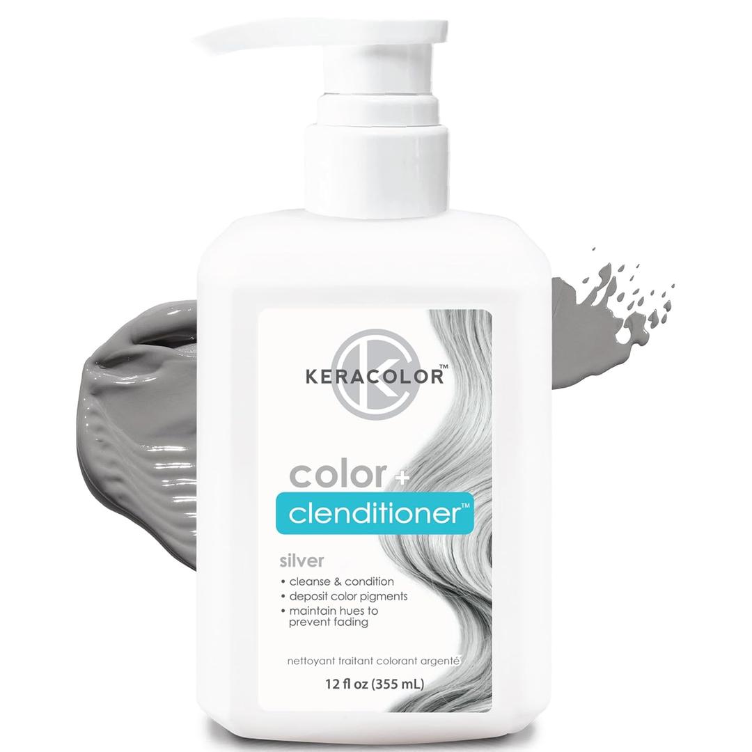 Keracolor Color + Clenditioner 3-in-1 Color-Depositing Conditioner, Gently Cleanses & Conditions, Semi-Permanent Hair Color, 23 Shades, 12 Fl Oz (Silver), Bundle 