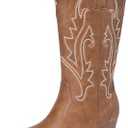 DREAM PAIRS Women's Cowboy Cowgirl Boots Embroidered Pointed Toe Low Heel Western Mid Calf Boot for Theme Party Country Concert, Size 7, Brown, DWUMMB2503