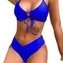 SherryDC Women's Cheeky V Cut Bikini Set Sexy 2 Piece Swimsuit String High Cut Bathing Suit (Medium, 123-royal Blue)