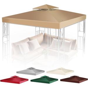 Flexzion Gazebo Cover Replacement Canopy Top 10x10 Ft (3m x 3m) - Double Tier Top Canopy Cover Replacement with UV30+, Dirt, Water Resistant for Outdoor, Sunshade, Garden, Patio, Pavilion (Beige)