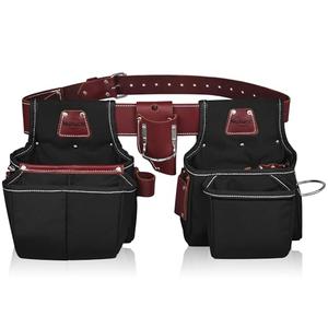 NUTUCH Nylon and Leather Tool Belt | Nylon Tool Pouch | Carpenter | Construction | Framers | Electrician Tool Belts | Drywall Tool Bags (BLACK)