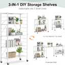 Himix 5 Tier Foldable Storage Shelves, Expandable Folding Pantry Shelf with Wheels, Changeable into 2 Shelf Units, Collapsible Storage Rack Metal Shelves for Kitchen, Room, Garage, White
