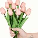10Pcs Light Pink Tulips Artificial Flowers Real Touch Faux Tulips PU Fake Flowers for Home Decor - Easter Spring Table Arrangement in Vase (Bedroom, Living Room, Kitchen)