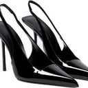 THESHY Women's Pointed Toe High Stiletto Heels Slingback Stretch Slip-on Pumps Backless Patent Leather Fashion Dress Shoes for Women, Black, Size 10