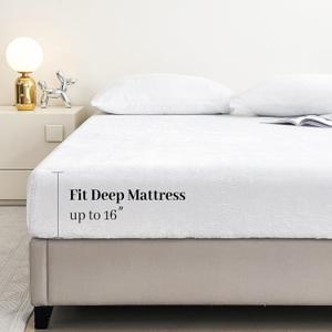 YIYEA Fleece Fitted Sheet Only, Ultra Soft Fluffy Plush Velvet Deep Pocket Fitted Bottom Sheet for Fall Winter, Cozy Warmth and No Shedding, White, Queen