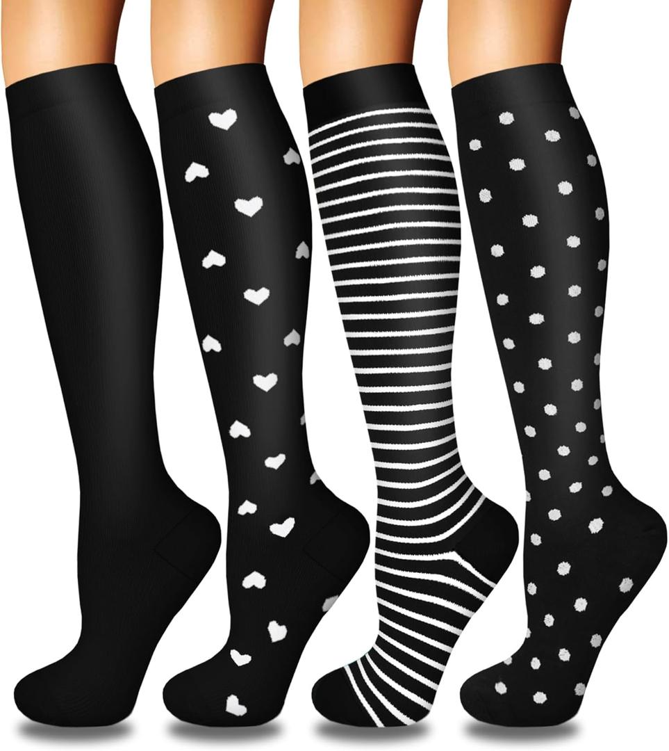 Iseasoo 4 Pairs Compression Socks for Women Circulation-Best Support for Nurses, Running, Athletic, Travel (Large-X-Large)