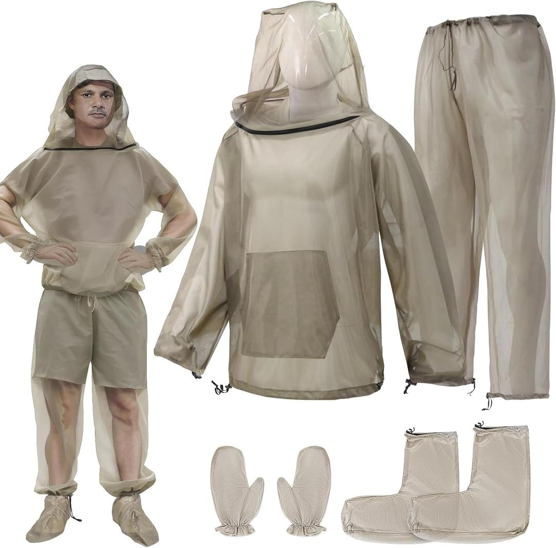 Mosquito Bug Suit for Men Women, 4 Pcs Full Body Mosquito Net Suit L/XL