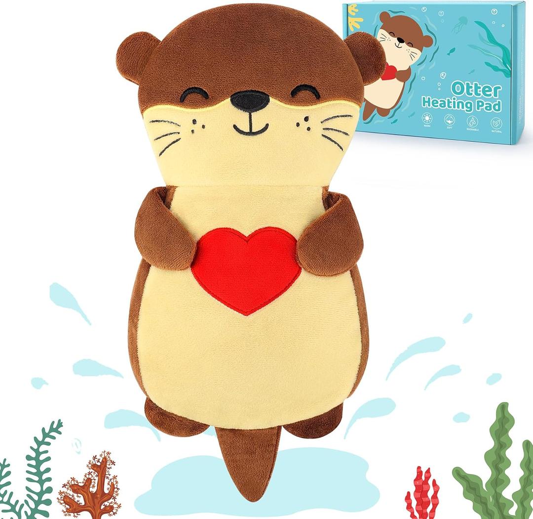 Microwave Heating Pad for Period Cramps - Brown Otter Microwavable Heating Pad for Women and Kids with Lavender Scented, Otter with Heart Plush Toys with Removable Heat Pack for Neck Back Pain Relief