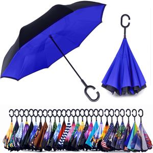 SIEPASA Spar. Saa Double Layer Inverted Umbrella with C-Shaped Handle, Anti-UV Waterproof Windproof Straight Umbrella for Car Rain Outdoor Use, 49 Inch, Sapphire Blue