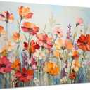 Flower Wall Art for Living Room Colorful Daisy Poppy Floral Canvas Pictures Spring Red Orange Wildflower Scenic Painting Poster Nature Framed Artwork for Office Bedroom Bathroom Home Decoration 20x30