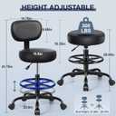 Brick Attic Drafting Chair with Backrest Adjustable Foot Rest Rolling Stool with Wheels, PU Leather Swivel Stool for Office Spa Studio Lab Counter Salon Home Work Bar Kitchen Shop(Black)
