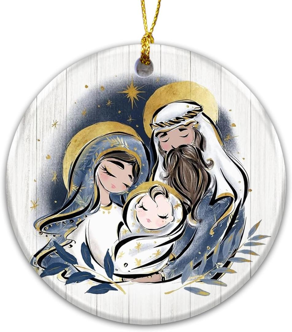 2 x Holy Family Nativity Ornament 2025  Mary, Joseph & Baby Jesus Gold Halo Ceramic Ornament  Christian Christmas Tree Decoration, Religious, Catholic Faith Keepsake 2024