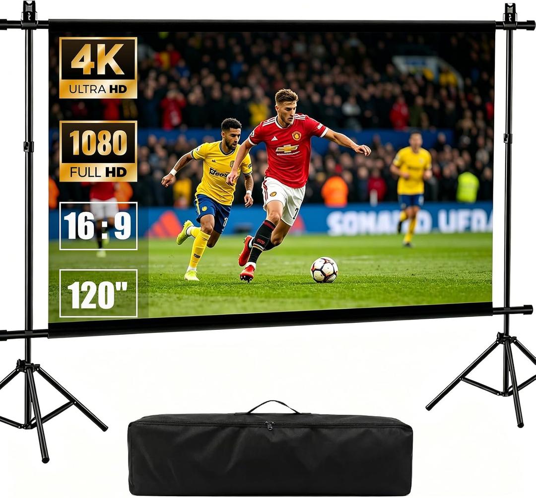 Portable Projector Screen with Stand, 120" Outdoor Movie Projector Screen | Foldable & Washable 2-in-1 projection screen outdoor indoor, ideal for home theater, backyard and camping movie nights