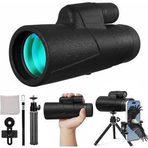 Monocular Telescope 12x50 High Powered for Adults, Waterproof Fogproof with Smartphone Adapter & Tripod, BAK4 Prism FMC Lens for Bird Watching Hunting Concerts Stargazing, Gift for Family