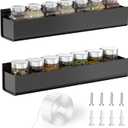 Adhesive Acrylic Spice Rack Organizer for Wall with Nano Double Sided Tape, Spice Shelf Organization for Kitchen Cabinet Door/Pantry Door, Wall Mount Seasoning Rack (Black-2 Pack)