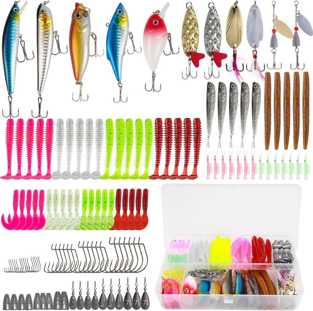 Fishing Lures for Bass Trout Salmon 160pcs Fishing Tackle Box for Freshwater and Saltwater Fishing Gear and Equipment Fishing Bait Spoon Soft Plastic Worms Crankbait Jigs Fishing Hooks Fishing Lures for Bass Trout Salmon 160pcs Fishing Tackle Box for Freshwater and Saltwater Fishing Gear and Equipment Fishing Bait Spoon Soft Plastic Worms Crankbait Jigs Fishing Hooks