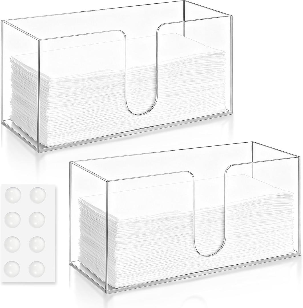 2 Pack Acrylic Paper Towel Holder, 10.8 Inch Transparent Folded Napkin Holder Dispenser for Countertop, Bathroom, Kitchen, Restaurant - Z-fold, C-fold or Multi Fold, One Size