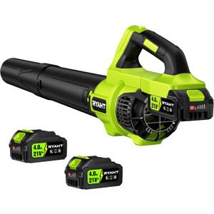 RYAHT Leaf Blower Cordless, Leaf Blower with Battery and Charger - 2 x 4.0Ah Batteries, 2 Speed Modes, 21V Powerful Electric Leaf Blower for Lawn Care, Patio Cleaning and Dust, Green
