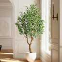 6FT Faux Olive Tree with Tall Exquisite Planter Artificial Olive Tree Tall, Potted Fake Olive Plant with 1260 Real Touch Leaves, Indoor Outdoor Home Garden Office Decor