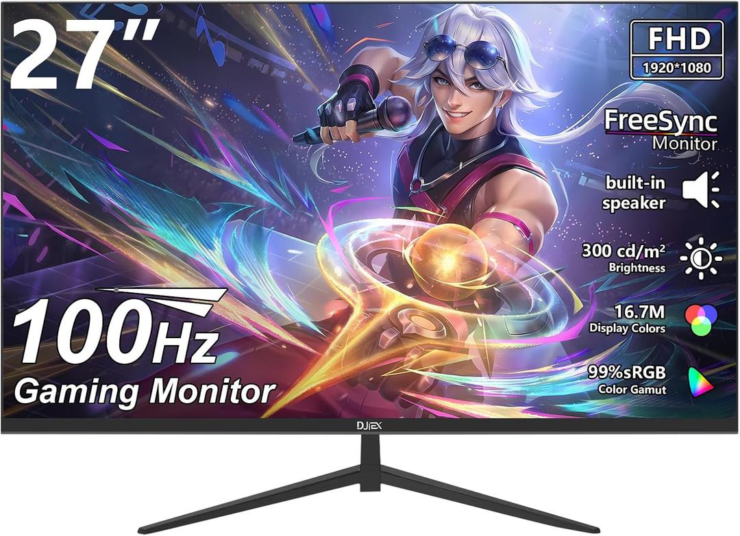 27 inch Gaming Monitor 100Hz Full HD 1920 x 1080P Computer Monitor Built-in Speakers with HDMI Interface Eye Care Frameless Sync Visual Experience for Work Support Wall Mount 100 * 100mm