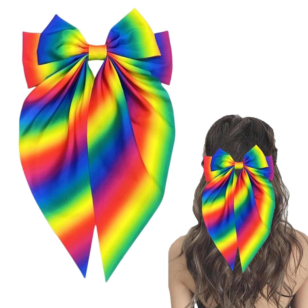 2 x Rainbow Hair Bows for Women Rainbows Bow Hair Clips Big Bows Hair Barrettes Elegant Rainbow Hair Accessories for Girls Pride Day Party Supplies