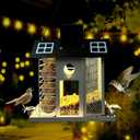 HONGLAND Solar Bird Feeders House for Outside Hanging, Metal Wild Bird Feeder for Outdoors Hanging, Large Capacity, Weatherproof and Durable, Cardinal Bird Feeder Garden Lantern Backyard Decor
