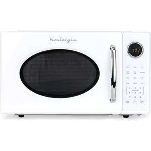 Nostalgia Retro 1000W Microwave Oven 1.1 Cu Ft Capacity  Child Safety Lock, 8 Auto-Cook Settings  Countertop Kitchen Appliance  White