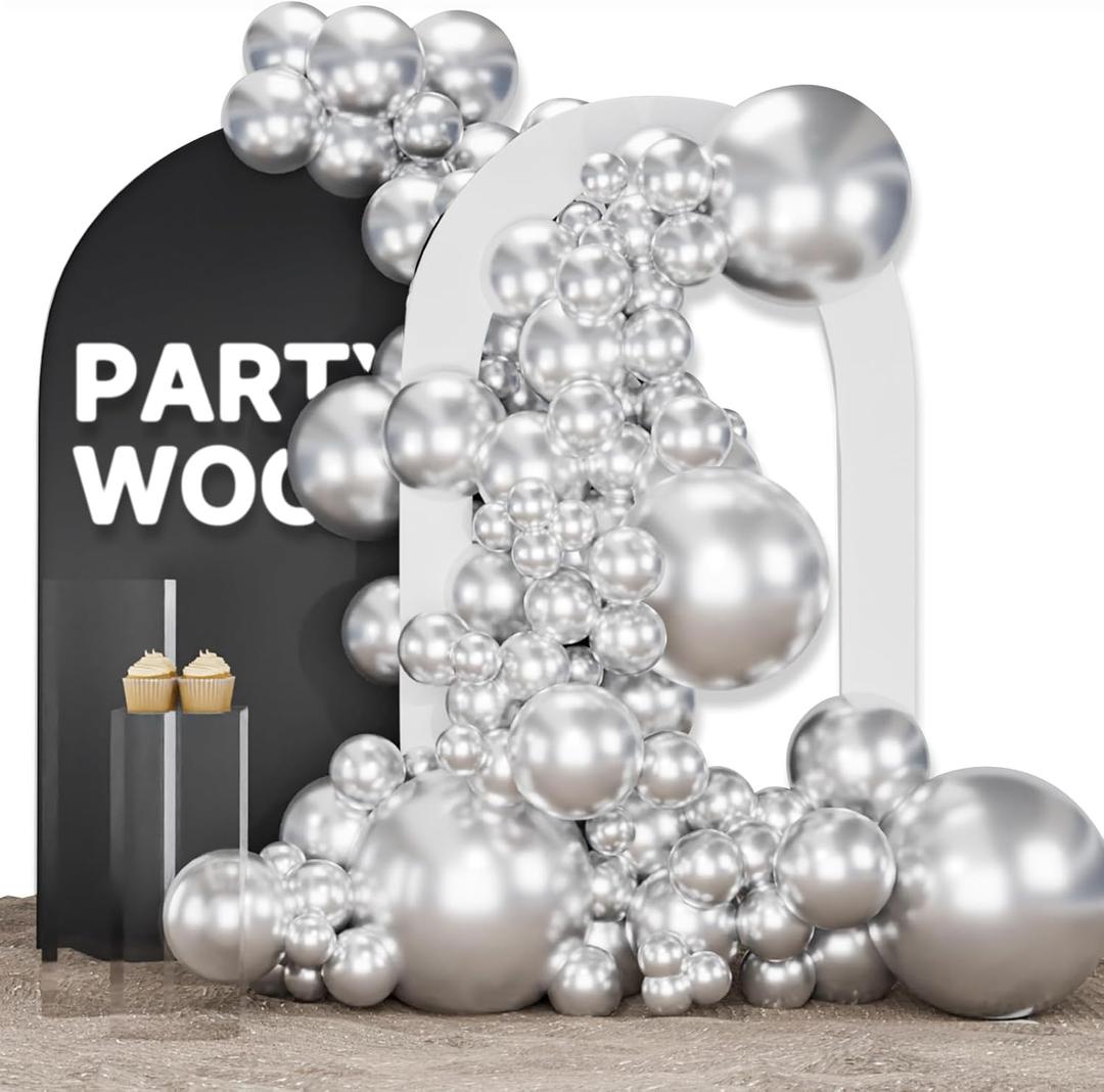 PartyWoo Metallic Silver Balloons 155 pcs Different Sizes Pack of 18 12 10 5 Inch Chrome Silver Balloon Arch Kit Garland for Graduation New Year Wedding Birthday Party Decorations Silver-G102