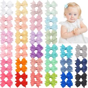CLLOT Hair Clips for Baby Girls - 60 Tiny 2" Fully Covered Bows Barrettes for Infants and Toddlers