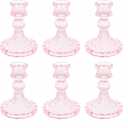Glass Candlestick Holder,Striped Taper Candle Holders,Set of 6 Candle Stand for Table Centerpieces, Home Decor,Weddings,Festival and Parties (Pink Dimond)