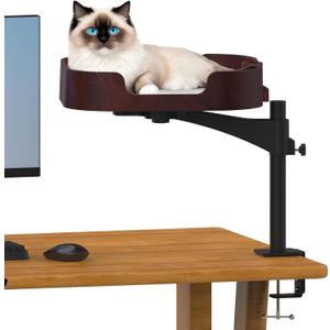 Cat Desk Bed, Adjustable Up and Down and 360 Rotatable for Elevated Pet Habitat in The Home&Office - Space-Saving, Comfortable Litter, Pet Mat and Removable Indoor Cat Mat