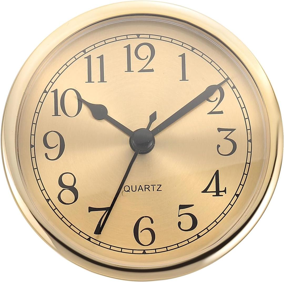PATIKIL 3.5" 90mm Quartz Clock Insert, Round Quartz Movement Miniature Clock Mini Arabic Numeral Clock Fit 78mm/3.1" Diameter Hole for Replacement Home, Gold Tone, Style 1