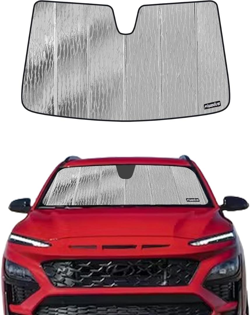 Pigenius Windshield Sunshade for Hyundai Kona 2018-2023 (with Sensor Housing), Reversible Silver/Black