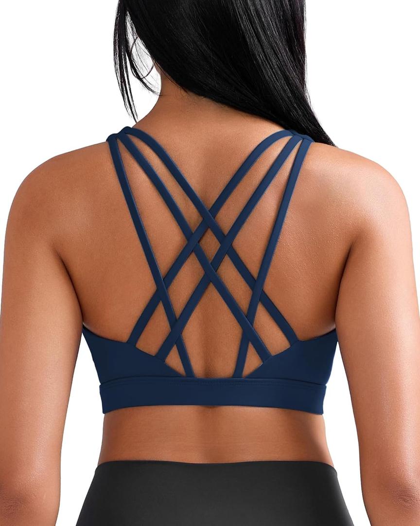 RUNNING GIRL Sports Bras for Women, High Support Dark Blue Strappy Sports Bras High Impact (Dark Blue, XXL)