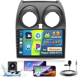 Car Radio for Nissan Rogue 2008 2009 2010 2011 2012 2013, [4+64G] 9" Touch Screen Upgrage for Rogue Stereo Carplay Android Auto with 32EQ 1280 * 720 Support J-B-L/Original Car with Navi/Large Screen